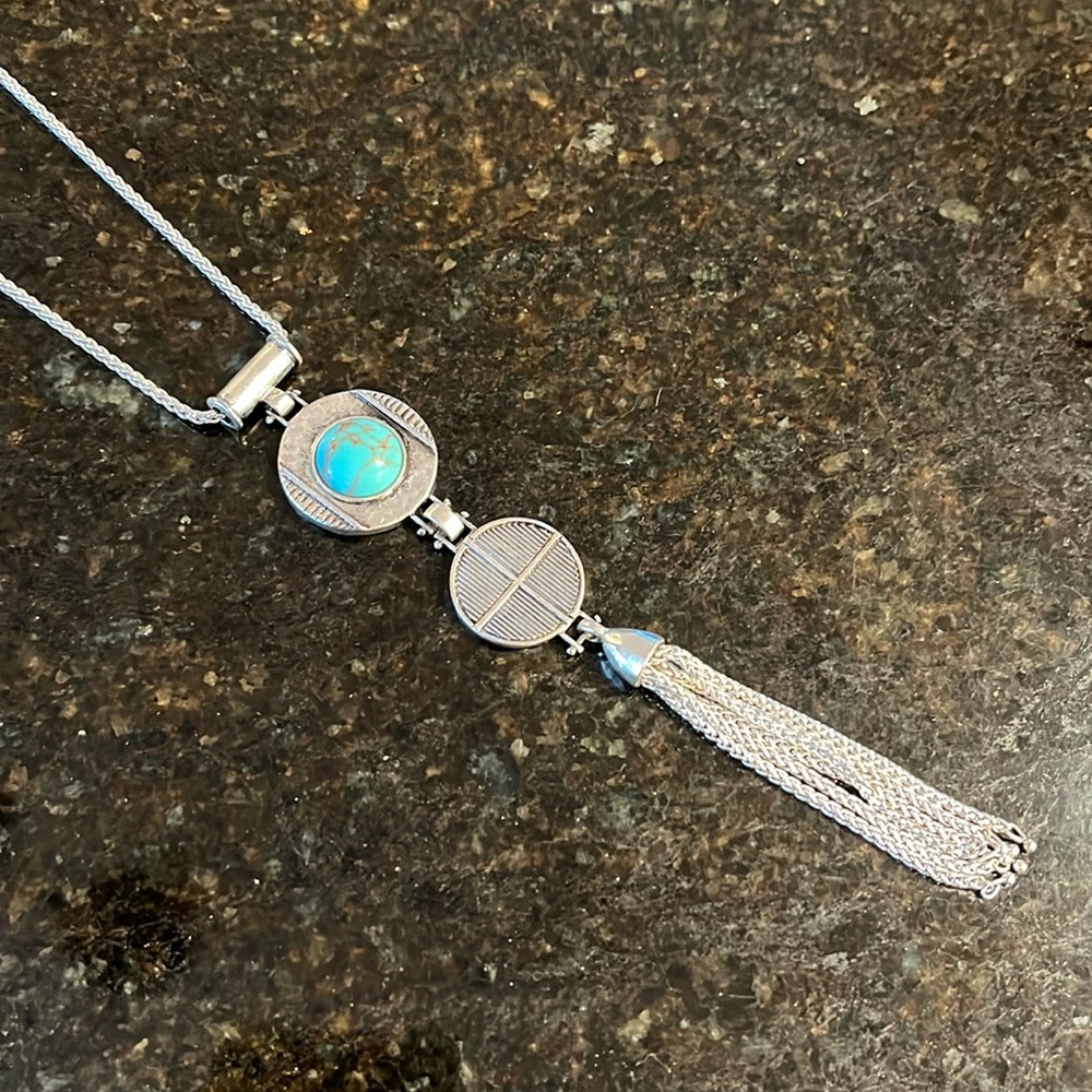 NWOT lucky brand turquoise pendant chain tassel necklace